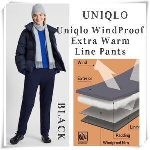 UNIQLO WindProof Extra Warm Line Pants In Black Winter Outdoor Fleece Pants Sz L